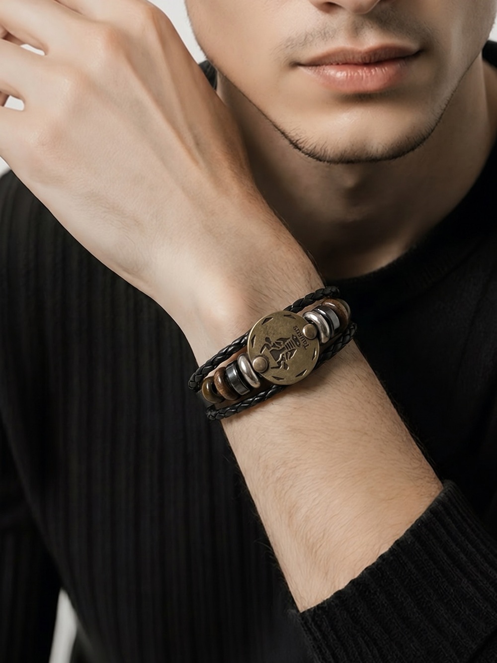 Multi Leather Strand & Brass Taurus Zodiac Sign Men’s Ladies New